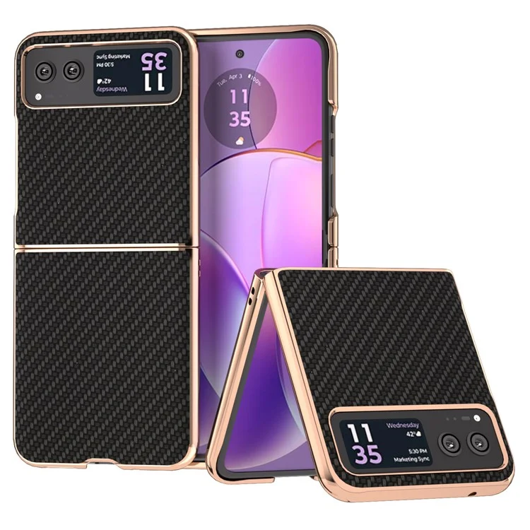 Für Motorola Razr 40 5G Anti-Drop Carbon Fiber Texture Phone Case PU Leder + PC Galvanisierung Cover - Schwarz