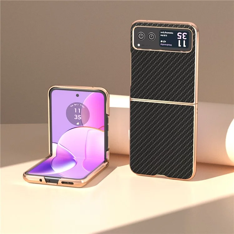 Für Motorola Razr 40 5G Anti-Drop Carbon Fiber Texture Phone Case PU Leder + PC Galvanisierung Cover - Schwarz