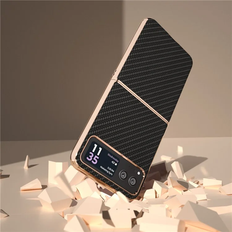 Für Motorola Razr 40 5G Anti-Drop Carbon Fiber Texture Phone Case PU Leder + PC Galvanisierung Cover - Schwarz