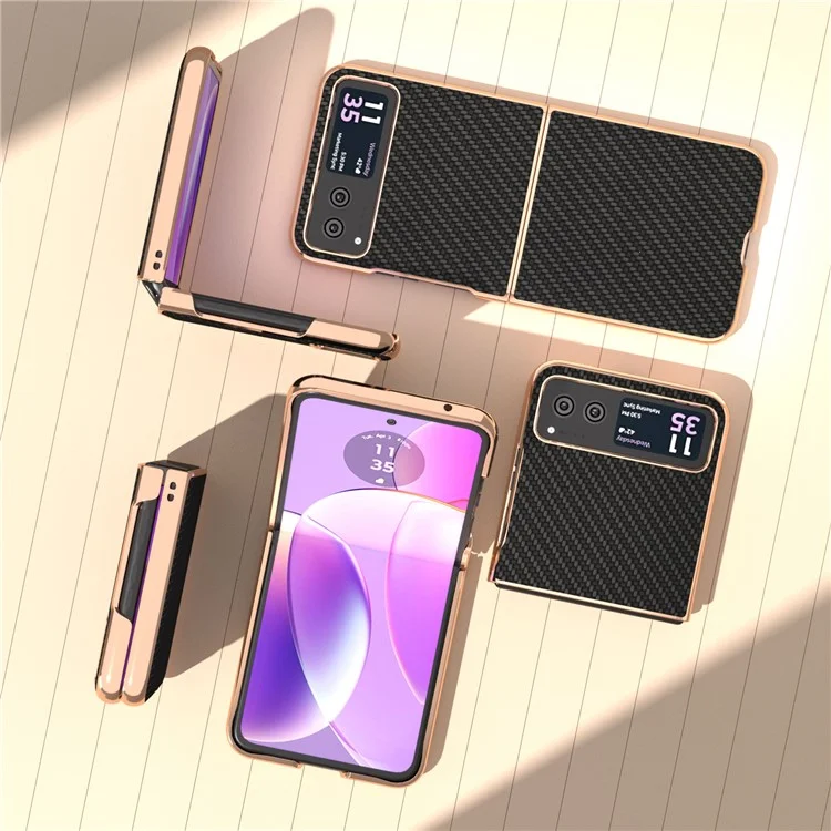 Für Motorola Razr 40 5G Anti-Drop Carbon Fiber Texture Phone Case PU Leder + PC Galvanisierung Cover - Schwarz