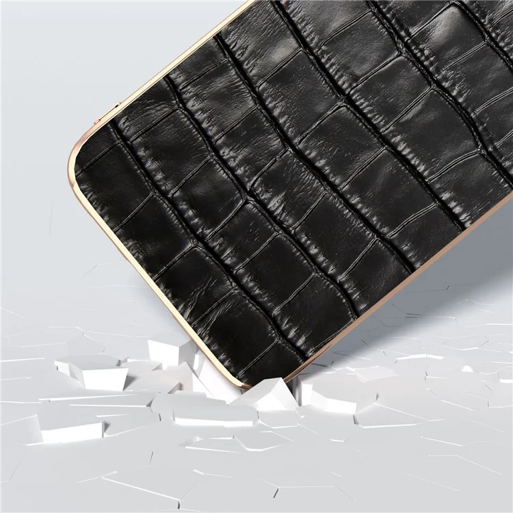 Für Samsung Galaxy S23 FE Crocodile Texture Back Cover Anti-drop Genuine Cow Leather+PC+TPU Nano Electroplating Phone Case - Schwarz