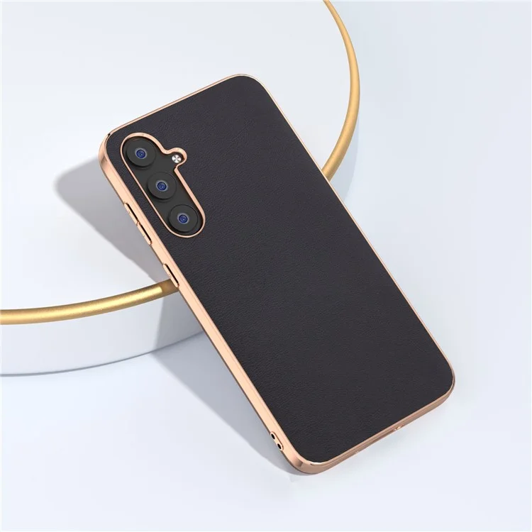 Phone Cover for Samsung Galaxy S23 FE , Nano Electroplating Textured PU Leather Coated TPU+PC Case - Black