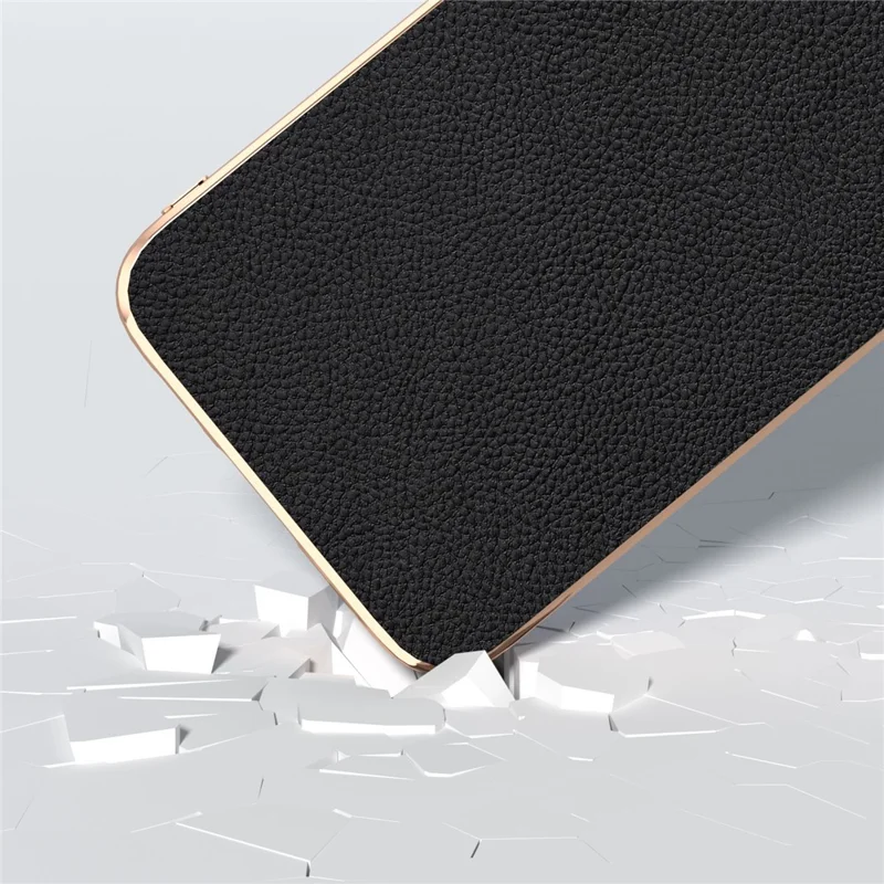 For Samsung Galaxy S23 FE Phone Case Litchi Texture Genuine Cow Leather+TPU+PC Nano Electroplating Cover - Black