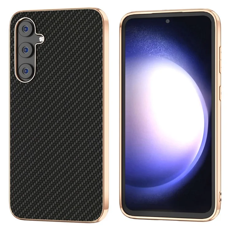Für Samsung Galaxy S23 FE Carbon Fiber Texture Phone Case PU Leder+TPU+PC Electroplating Stoßfeste Abdeckung - Schwarz