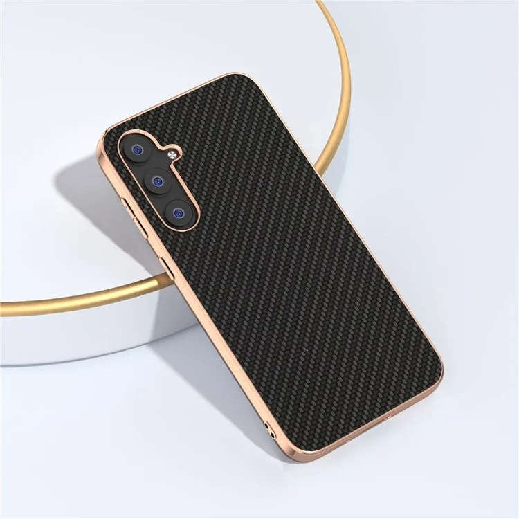 Für Samsung Galaxy S23 FE Carbon Fiber Texture Phone Case PU Leder+TPU+PC Electroplating Stoßfeste Abdeckung - Schwarz