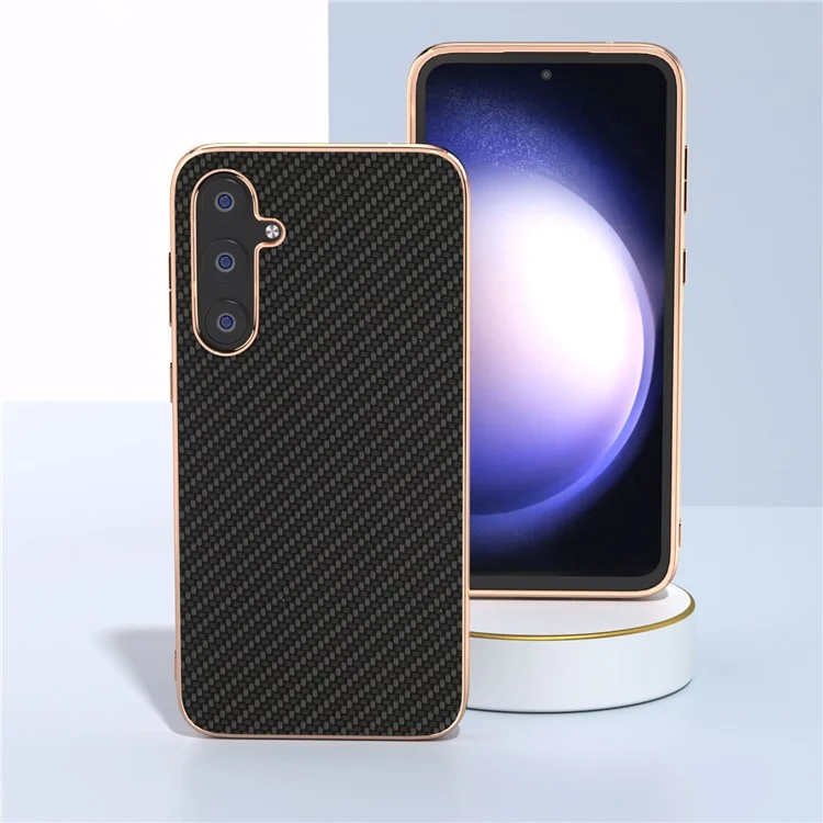 Für Samsung Galaxy S23 FE Carbon Fiber Texture Phone Case PU Leder+TPU+PC Electroplating Stoßfeste Abdeckung - Schwarz