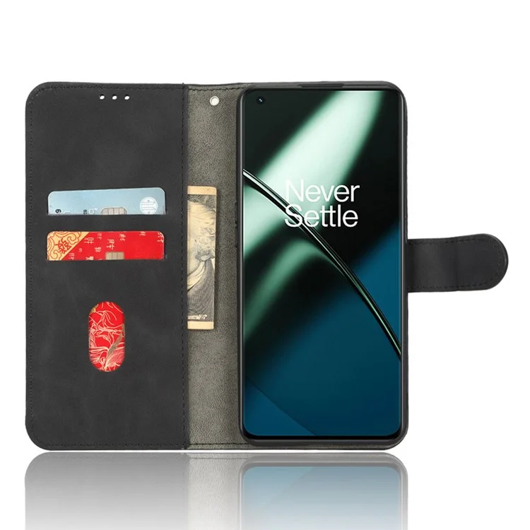 Для OnePlus Ace 2 Pro 5G PU Leather Wallet Stand Case Drop Protection Skin-touch Phone Cover - Черный