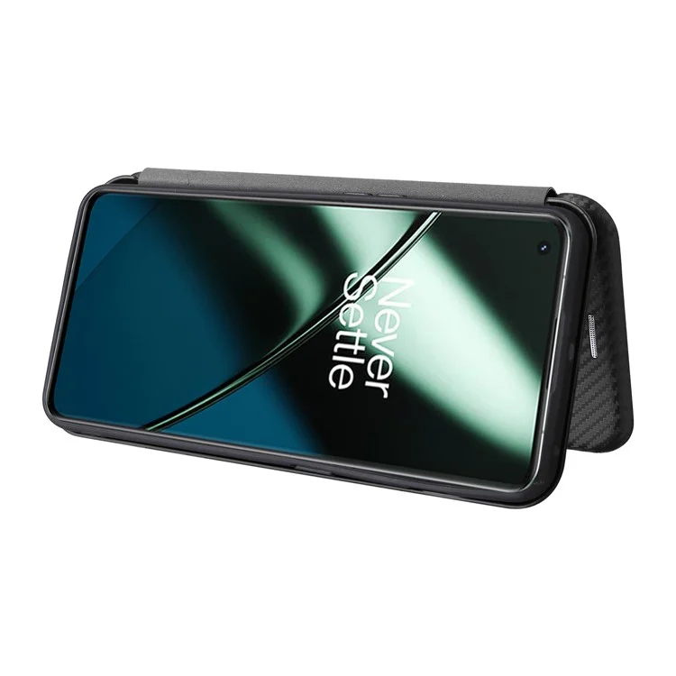 Per OnePlus Ace 2 Pro 5G Carbon Fiber Texture Phone Case Card Holder Leather Stand Anti-drop Cover - Nero