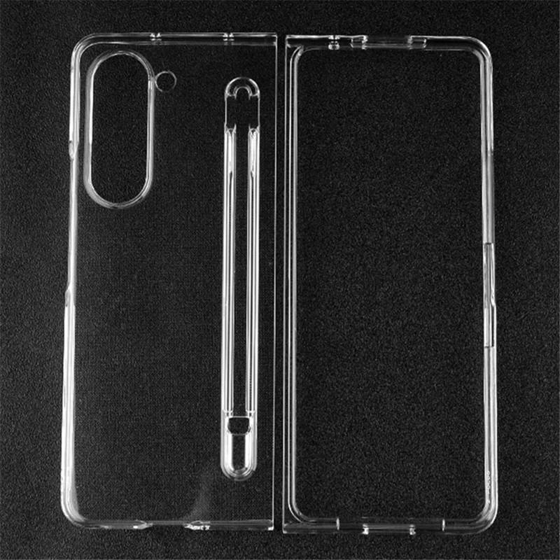 For Samsung Galaxy Z Fold5 5G Transparent Phone Case Hard PC Anti-Scratch Cover with Pen Holder