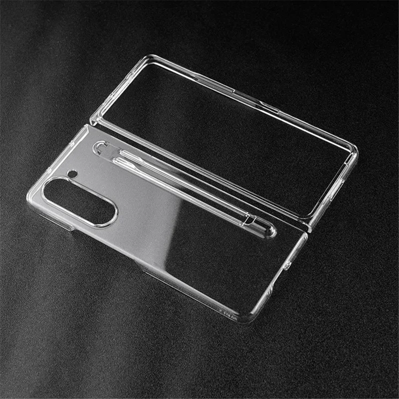For Samsung Galaxy Z Fold5 5G Transparent Phone Case Hard PC Anti-Scratch Cover with Pen Holder