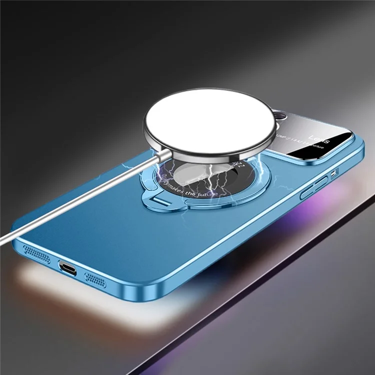 VOERO Shockproof Kickstand Case for iPhone 15 Pro Rubberized Hard PC Phone Cover Compatible with MagSafe - Blue