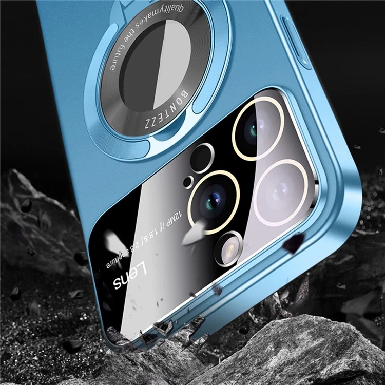 VOERO Shockproof Kickstand Case for iPhone 15 Pro Rubberized Hard PC Phone Cover Compatible with MagSafe - Blue
