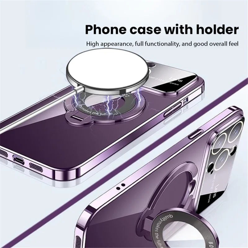 VOERO PC Phone Case per iPhone 15 Pro Max Elettroplaccato Pellicola Obiettivo in Vetro Supporto Compatibile con MagSafe - Rosso
