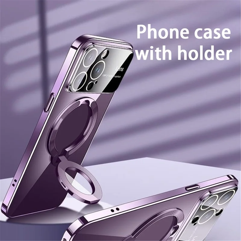 VOERO PC Phone Case per iPhone 15 Pro Max Elettroplaccato Pellicola Obiettivo in Vetro Supporto Compatibile con MagSafe - Rosso