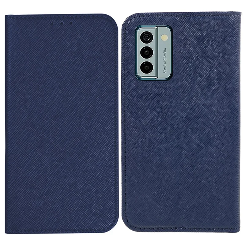 For Nokia G22 Shockproof PU Leather Wallet Stand Case Cross Texture Magnetic Closing Phone Cover - Dark Blue