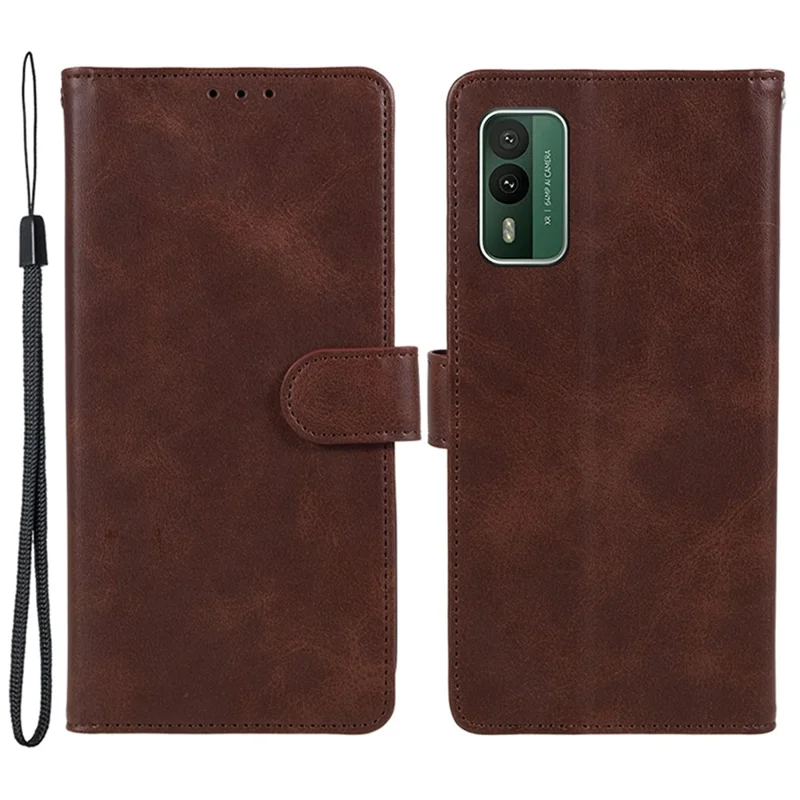 For Nokia XR21 Calf Texture Smartphone Case PU Leather Wallet Stand Phone Shell - Brown