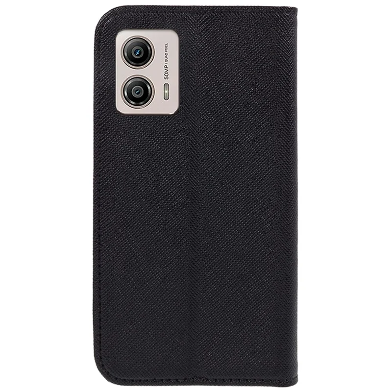 Para Motorola Moto G53 5G Funda de teléfono de cartera a prueba de golpes con textura cruzada de cuero PU - Negro