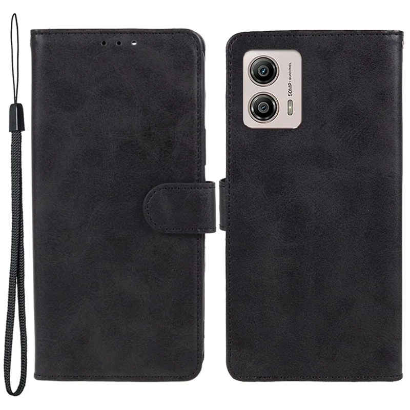 Para Motorola Moto G53 5G Calf Texture PU Leather Wallet Case Anti-Drop Stand Phone Cover - Negro