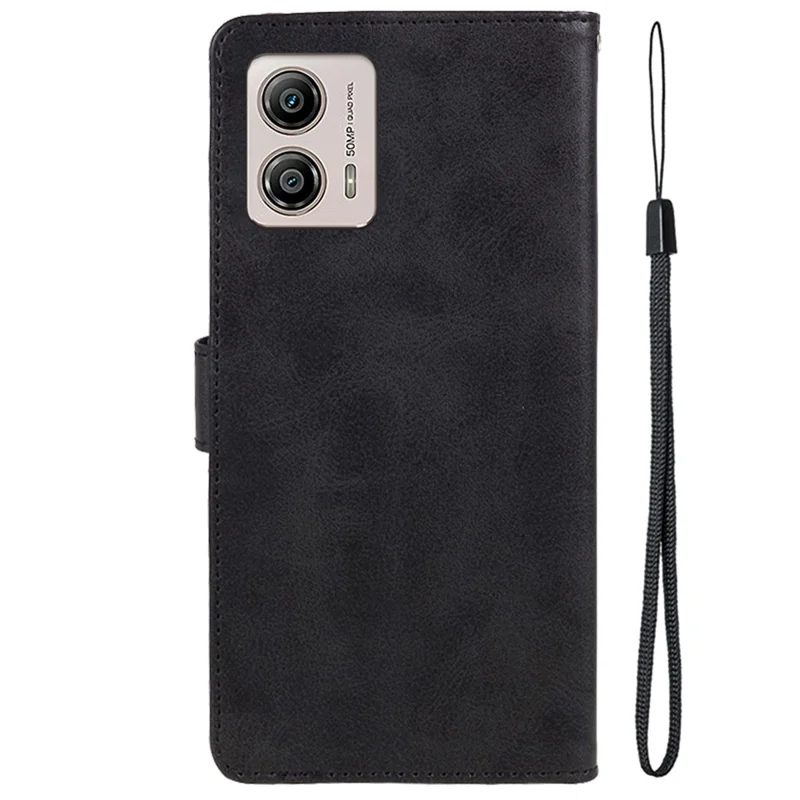 Para Motorola Moto G53 5G Calf Texture PU Leather Wallet Case Anti-Drop Stand Phone Cover - Negro