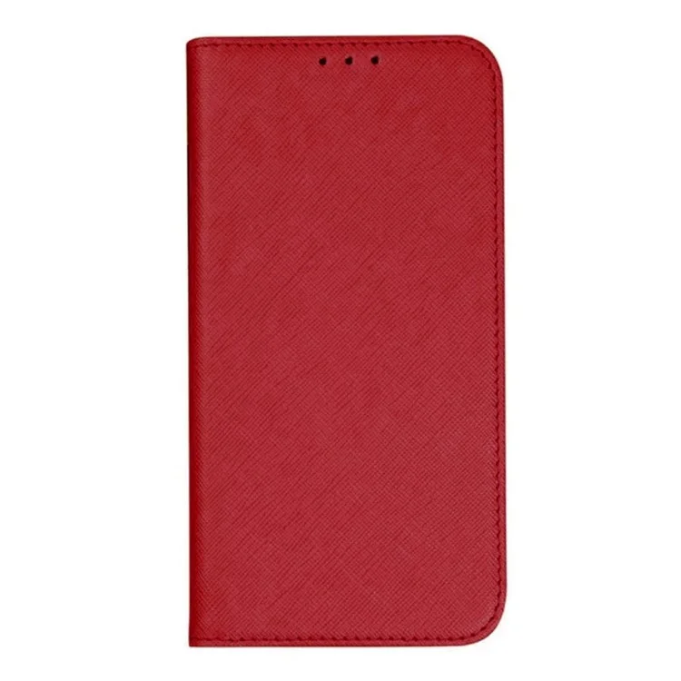 Para Nokia C32 Magnetic Closing PU Leather Case Cross Texture Stand Wallet Protective Phone Cover - Vermelho