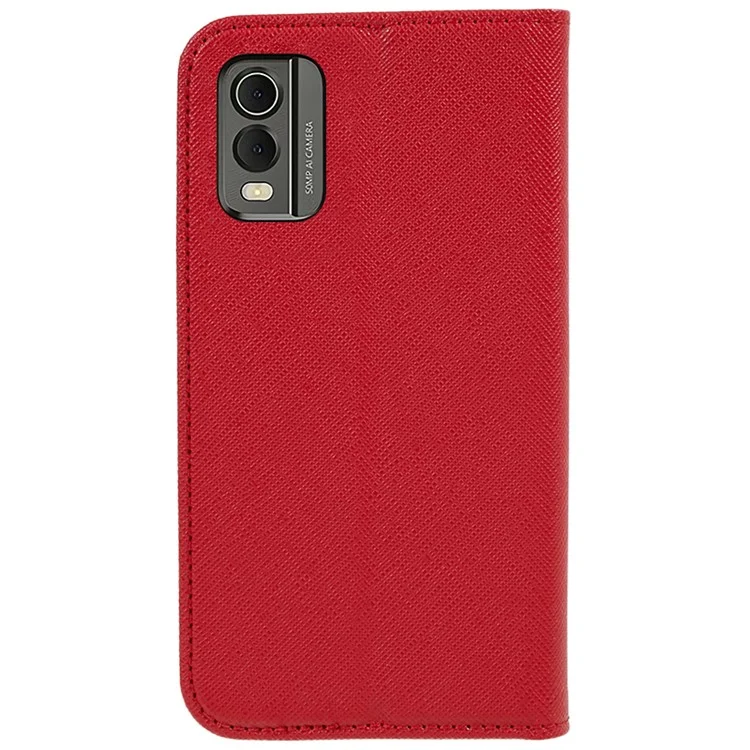 Para Nokia C32 Magnetic Closing PU Leather Case Cross Texture Stand Wallet Protective Phone Cover - Vermelho