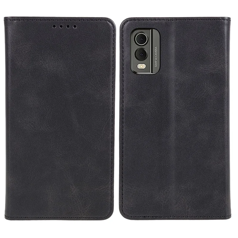 Custodia per telefono in pelle PU per Nokia C32 con texture vitello, chiusura magnetica, supporto pieghevole e portafoglio - Nero