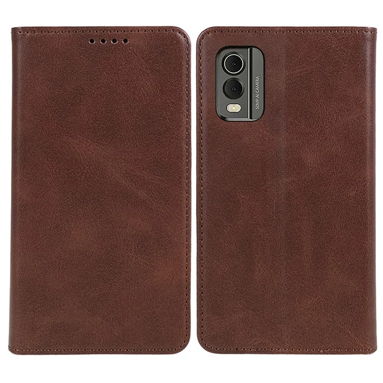 Étui de téléphone en cuir PU pour Nokia C32 Texture veau Fermeture magnétique Flip Stand Portefeuille - Marron