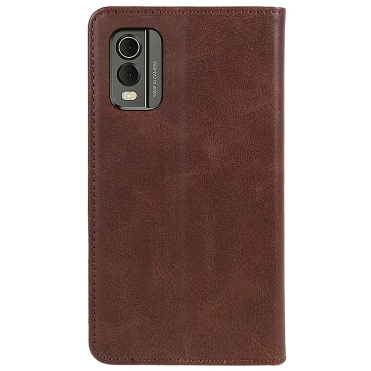 Étui de téléphone en cuir PU pour Nokia C32 Texture veau Fermeture magnétique Flip Stand Portefeuille - Marron