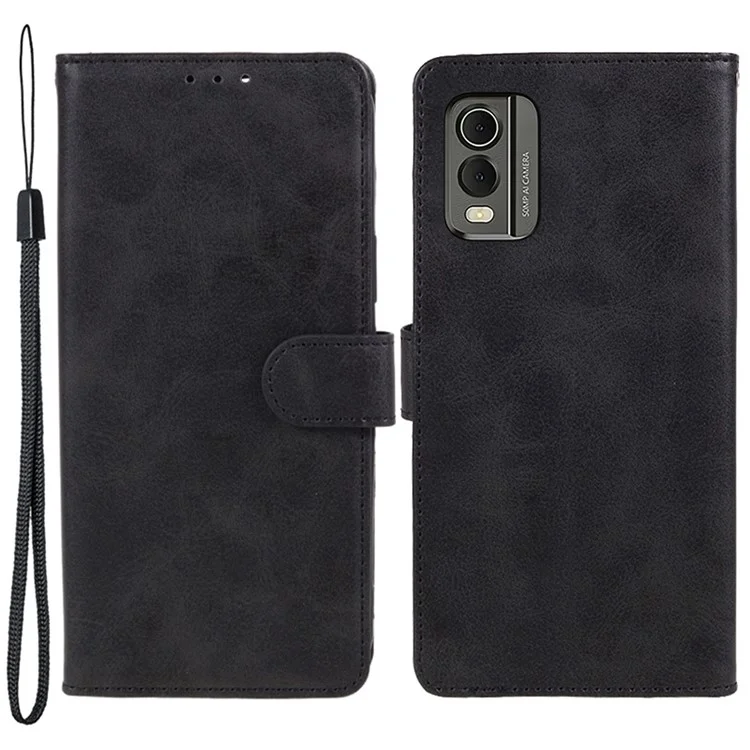 Für Nokia C32 PU-Lederbörse Ständergehäuse Kalbsleder-Textur stoßfeste Telefonabdeckung - Schwarz