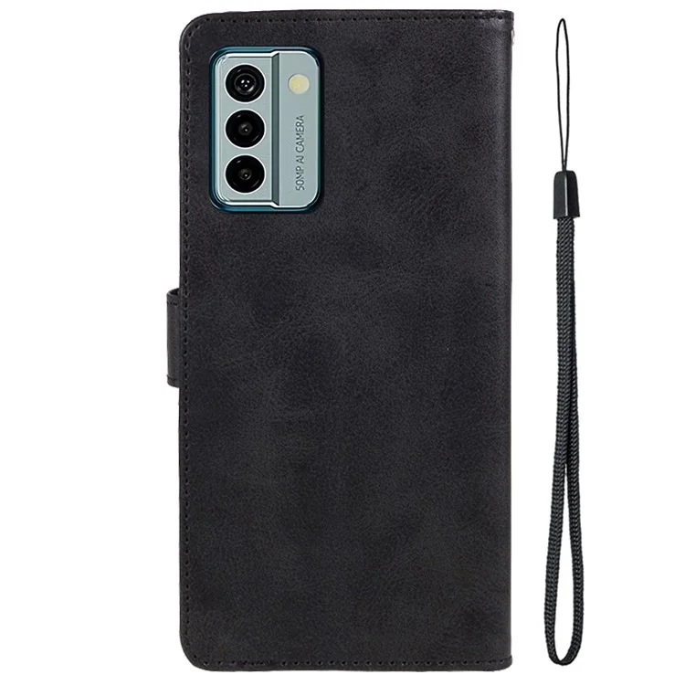 PU Leather Phone Case for Nokia G22 Magnetic Clasp Calf Texture Wallet Stand Phone Cover - Black