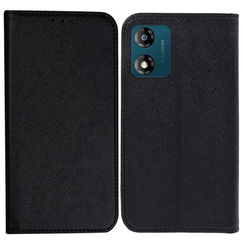 For Motorola Moto E13 4G PU Leather Folding Stand Cover Cross Texture Wallet Phone Case - Black