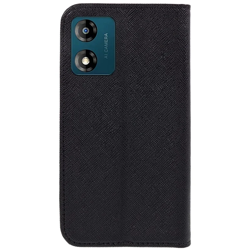 For Motorola Moto E13 4G PU Leather Folding Stand Cover Cross Texture Wallet Phone Case - Black