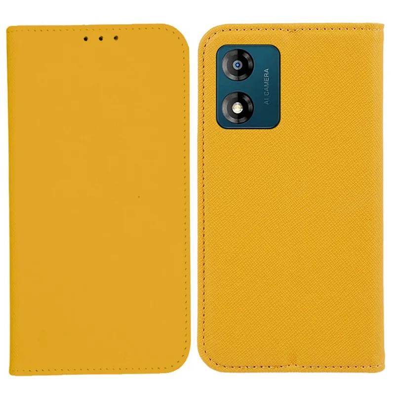 For Motorola Moto E13 4G PU Leather Folding Stand Cover Cross Texture Wallet Phone Case - Yellow