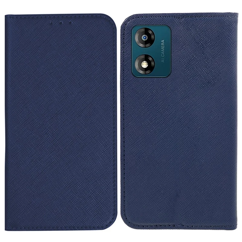 For Motorola Moto E13 4G PU Leather Folding Stand Cover Cross Texture Wallet Phone Case - Dark Blue