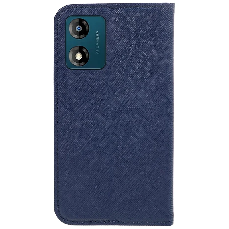For Motorola Moto E13 4G PU Leather Folding Stand Cover Cross Texture Wallet Phone Case - Dark Blue