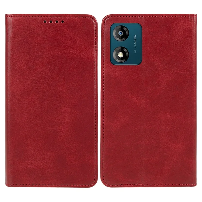 Leather Phone Case for Motorola Moto E13 4G Calf Texture Wallet Stand Shockproof Cover - Red