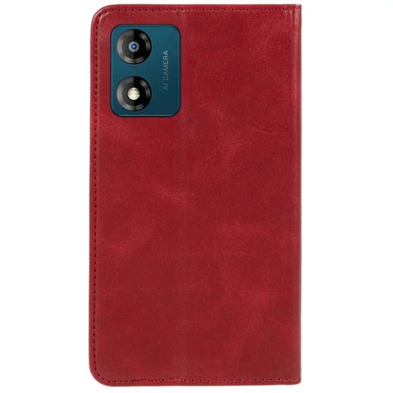 Leather Phone Case for Motorola Moto E13 4G Calf Texture Wallet Stand Shockproof Cover - Red