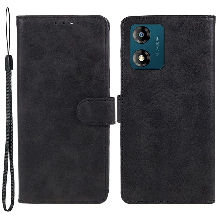 Para Motorola Moto E13 4G Calf Texture Leather Phone Case Flip Wallet Stand Anti-drop Cover - Negra