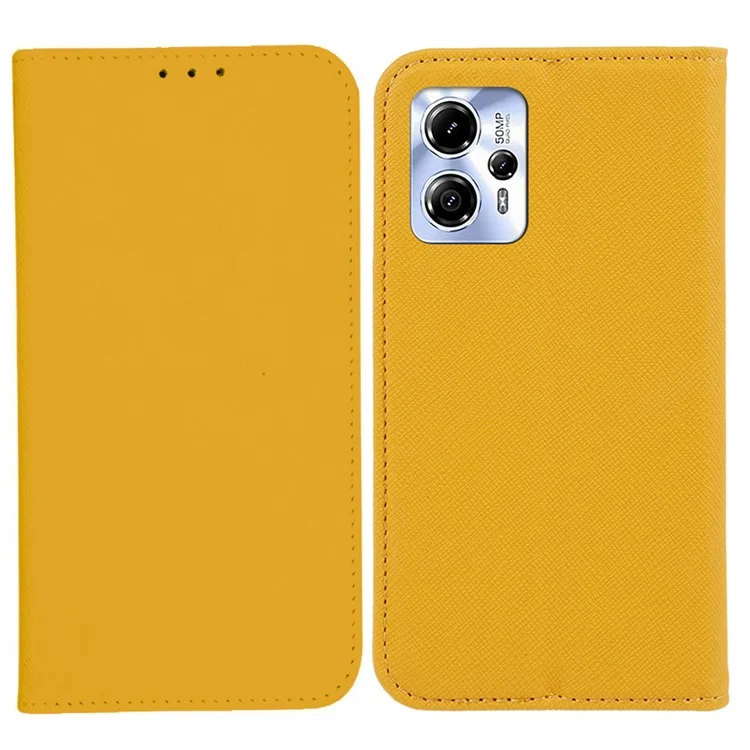 Для Motorola Moto G13 4G PU Leather Flip Stand Wallet Cover Cross Texture Anti-fall Phone Case - Желтый