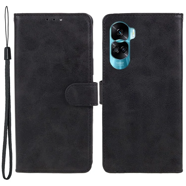 For Honor 90 Lite 5G / X50i 5G Magnetic Clasp Phone Case Calf Texture Leather Wallet Stand Cover - Black