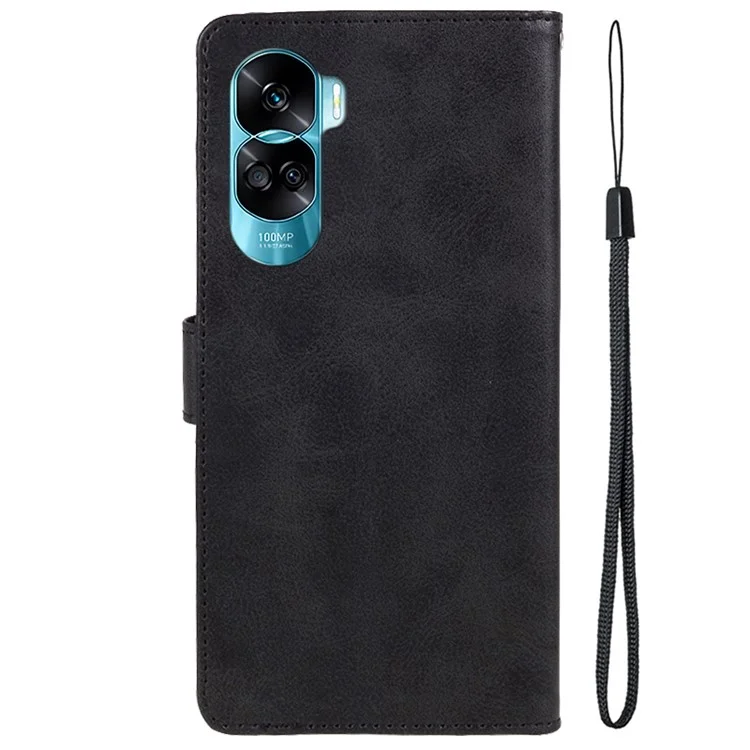 For Honor 90 Lite 5G / X50i 5G Magnetic Clasp Phone Case Calf Texture Leather Wallet Stand Cover - Black