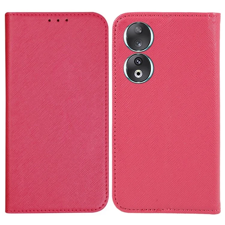 Para Honor 90 PU Leather Wallet Stand Anti-drop Case Cross Texture Magnetic Closing Phone Cover - Pink