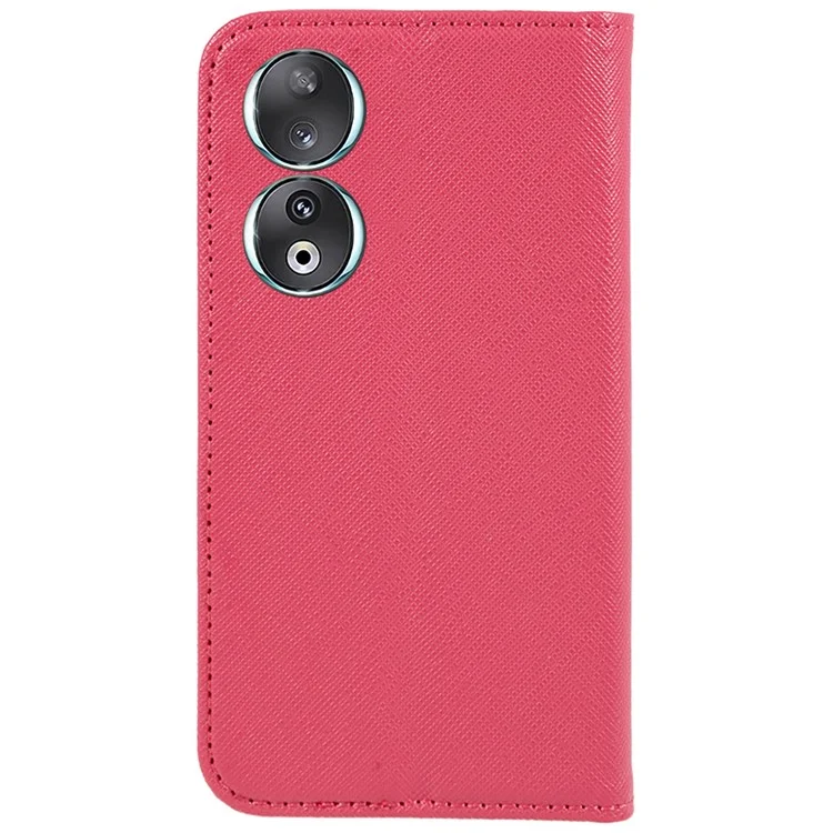 Para Honor 90 PU Leather Wallet Stand Anti-drop Case Cross Texture Magnetic Closing Phone Cover - Pink