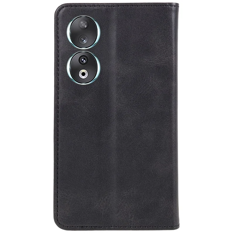 Calf Texture Phone Case for Honor 90 , Magnetic PU Leather Stand Wallet Anti-fall Cover - Black