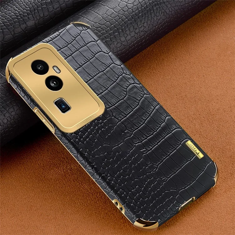 Para Oppo Reno10 Pro+ 5G Funda de Piel de Cocodrilo Texturizada+TPU Anticaída Cubierta Chapada Electrolíticamente 6D - Negro