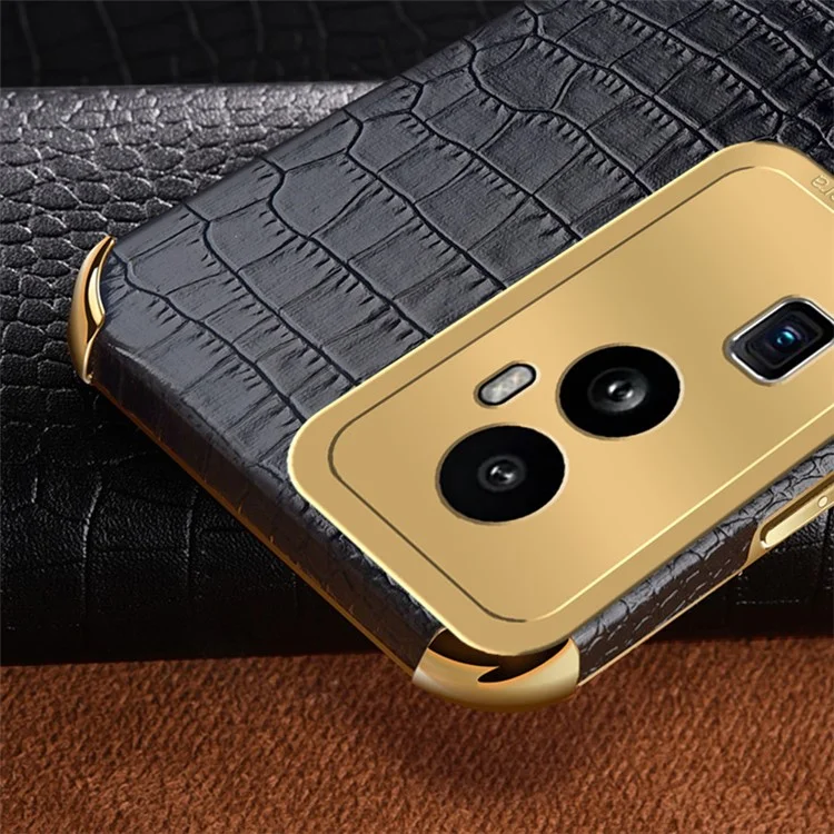 Para Oppo Reno10 Pro+ 5G Funda de Piel de Cocodrilo Texturizada+TPU Anticaída Cubierta Chapada Electrolíticamente 6D - Negro