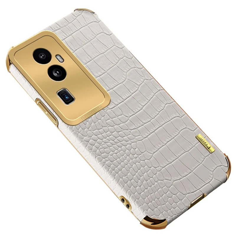 For Oppo Reno10 Pro+ 5G Crocodile Texture Leather+TPU Anti-drop Cover 6D Electroplated Phone Case - White