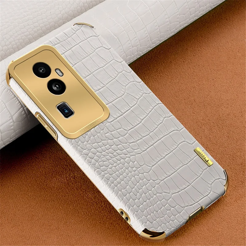 For Oppo Reno10 Pro+ 5G Crocodile Texture Leather+TPU Anti-drop Cover 6D Electroplated Phone Case - White