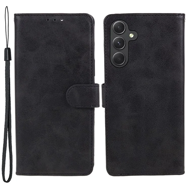 For Samsung Galaxy A54 5G PU Leather Cell Phone Case Magnetic Clasp Calf Texture Wallet Stand Cover - Black