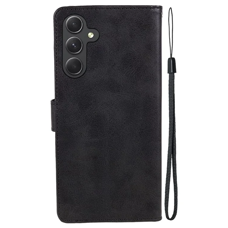 For Samsung Galaxy A54 5G PU Leather Cell Phone Case Magnetic Clasp Calf Texture Wallet Stand Cover - Black